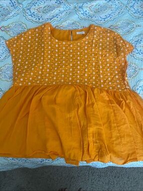 Orange Embroidered Short-Sleeve Top